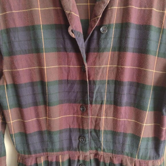 Talbots Vintage Plaid Button Front Dress S/M Flannel Midi Shirtdress - Picture 4 of 11